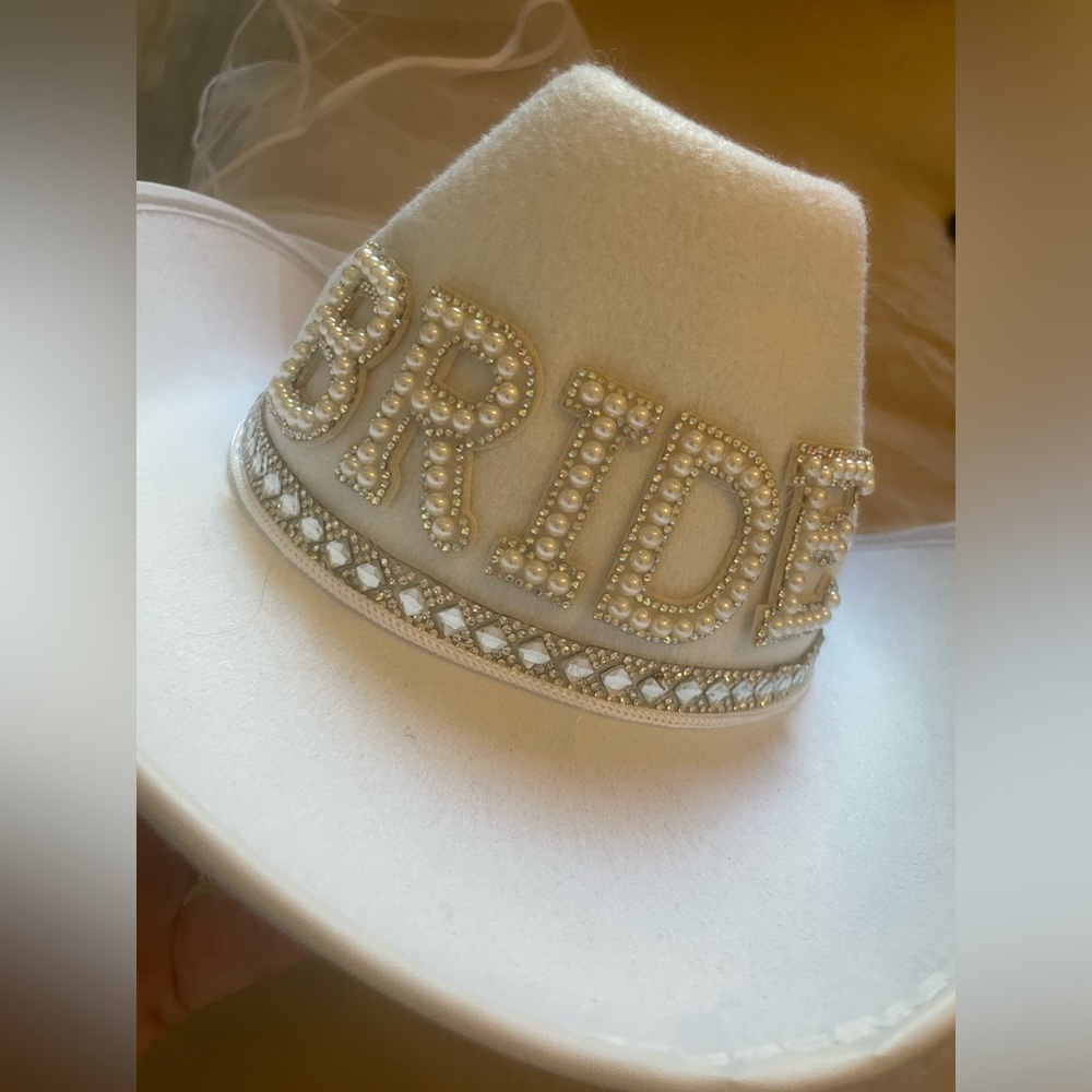 Embellished BRIDE cowboy Hat with veil
